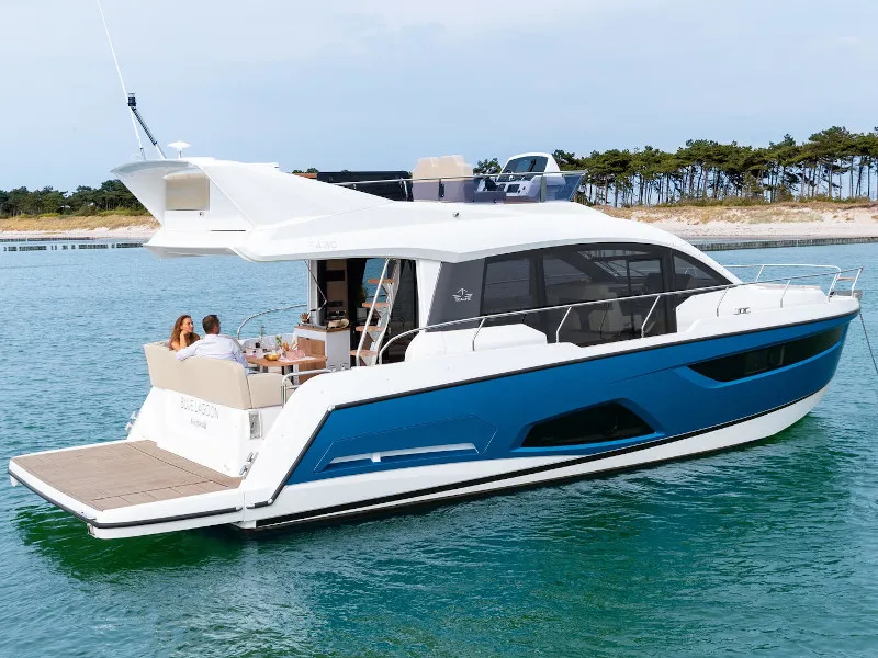 Exterior view of Blue Lagoon II, a Sealine F430 motorboat at Grad Pula, Croatia