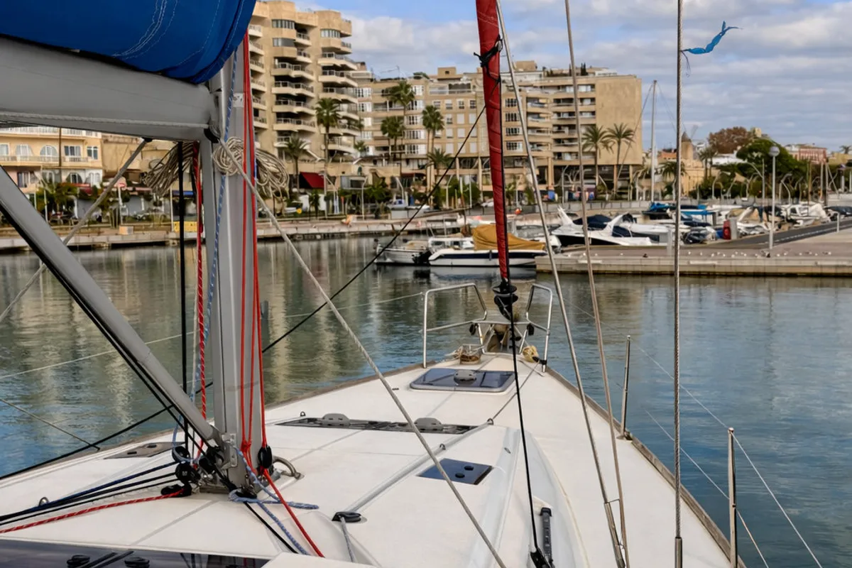 Exterior view of Malgrats, a Jeanneau Sun Odyssey 469 sailboat at Palma de Mallorca, Spain