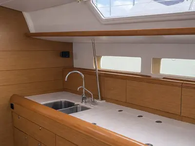 Salon of Malgrats, a Jeanneau Sun Odyssey 469 sailboat at Palma de Mallorca, Spain