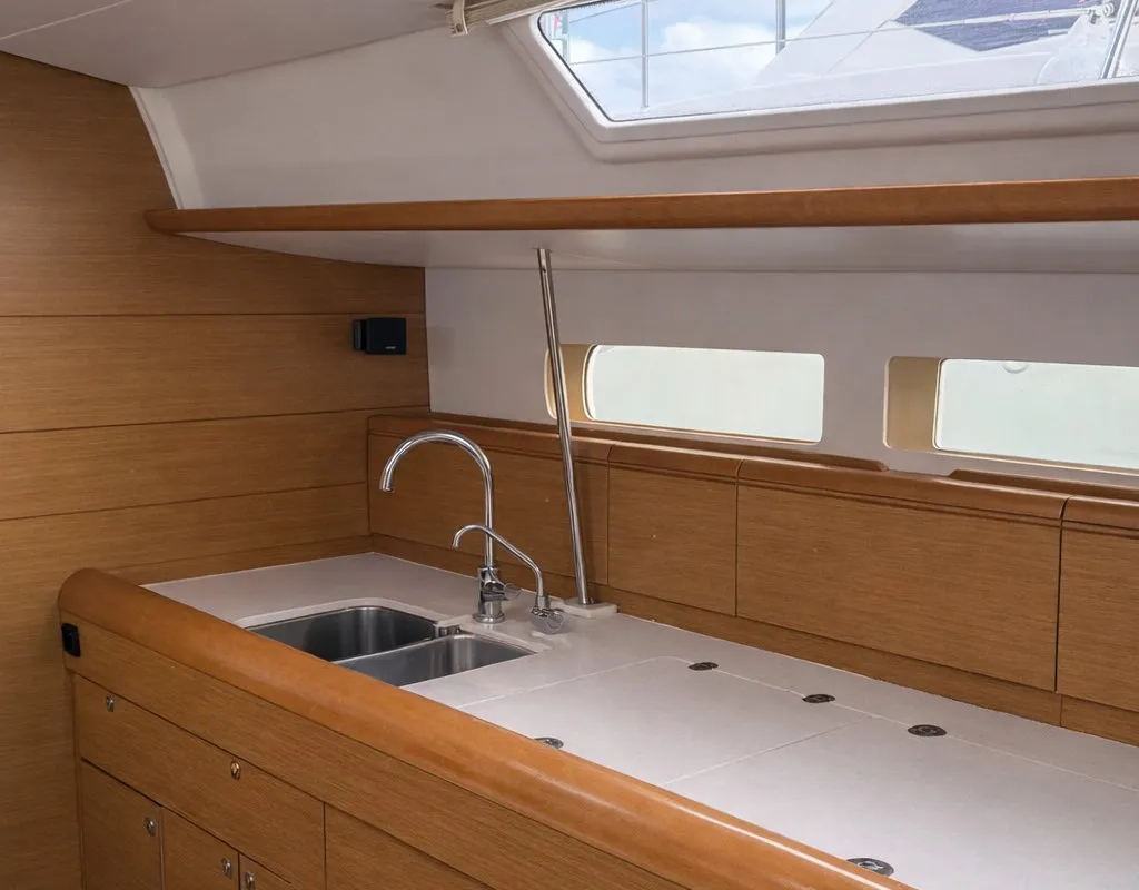 Salon of Malgrats, a Jeanneau Sun Odyssey 469 sailboat at Palma de Mallorca, Spain