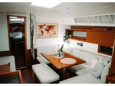 Salon of Familia L, a Beneteau Oceanis 45 sailboat at Athens, Greece