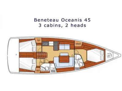Floor plan of Familia L, a Beneteau Oceanis 45 sailboat at Athens, Greece