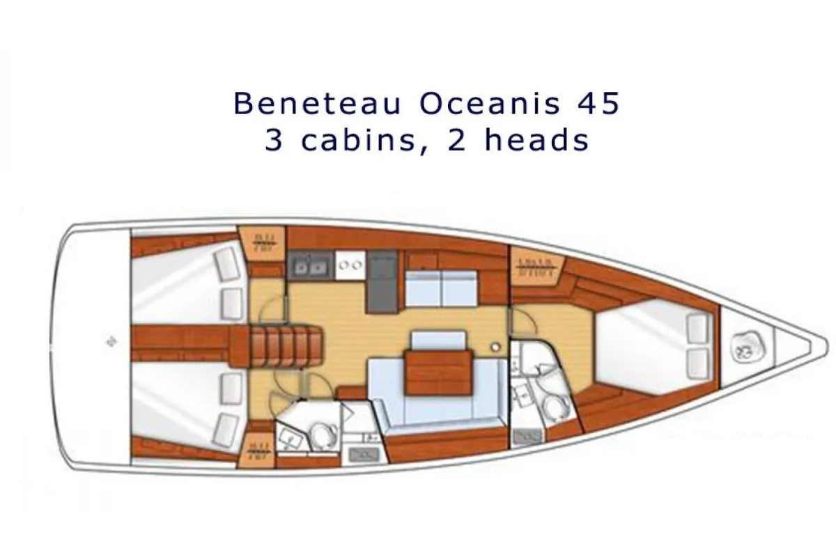 Floor plan of Familia L, a Beneteau Oceanis 45 sailboat at Athens, Greece