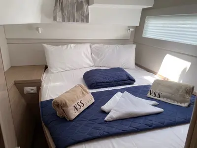 Cabin on Dj, a Lagoon 40 catamaran at Olbia, Italy