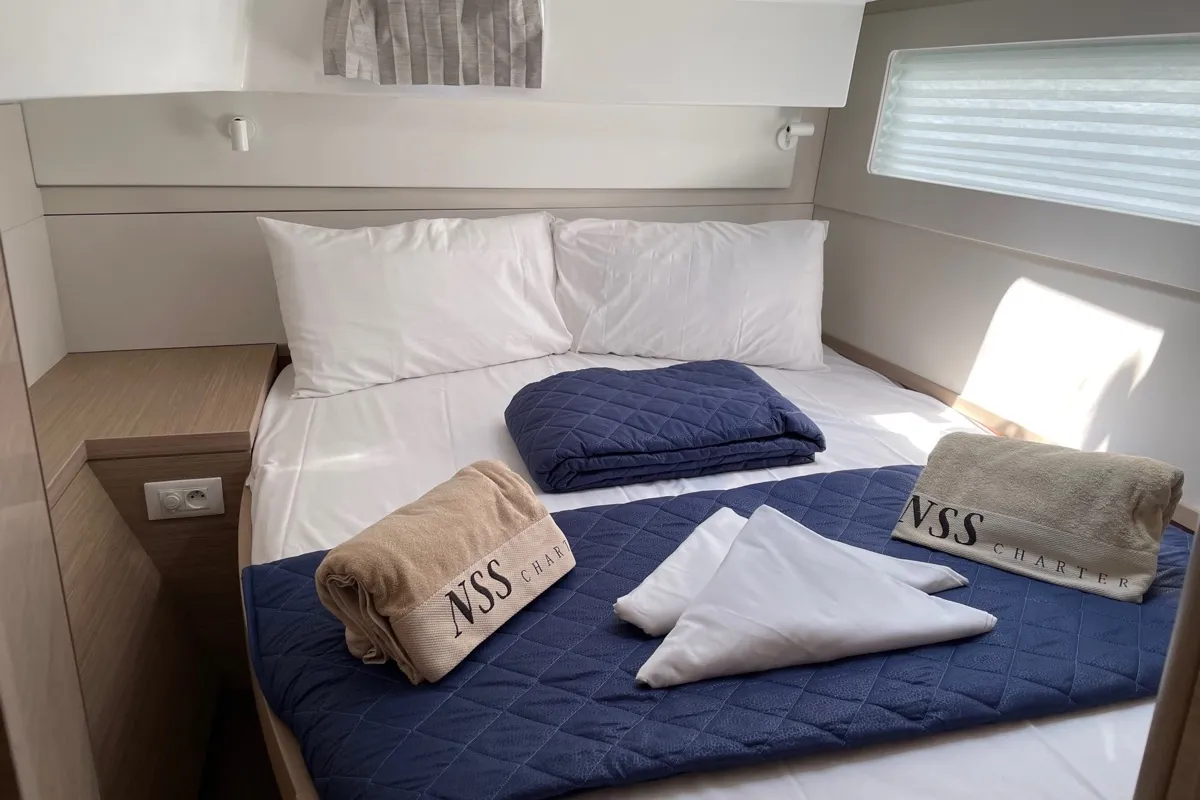 Cabin on Dj, a Lagoon 40 catamaran at Olbia, Italy