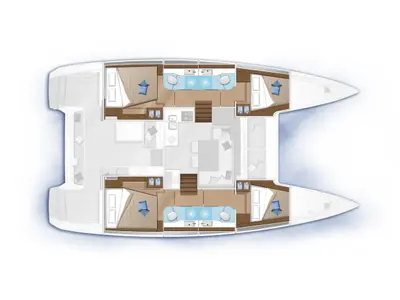 Floor plan of Dj, a Lagoon 40 catamaran at Olbia, Italy