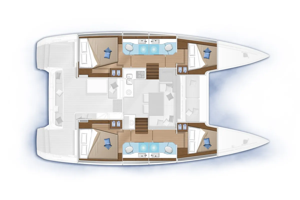 Floor plan of Dj, a Lagoon 40 catamaran at Olbia, Italy
