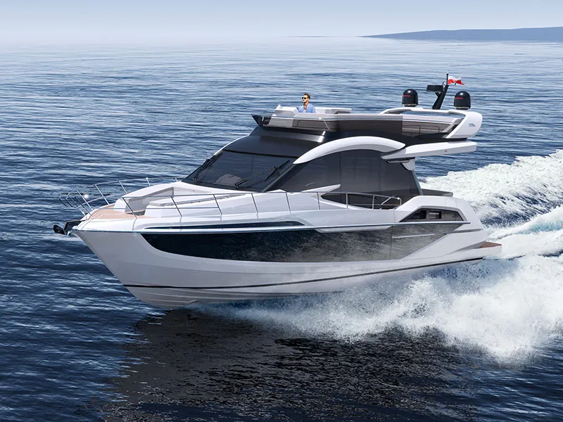 Exterior view of Il Sogno V, a Galeon 480 Fly motor yacht at Grad Šibenik, Croatia
