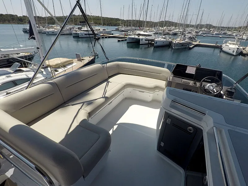 Cockpit of Il Sogno V, a Galeon 480 Fly motor yacht at Grad Šibenik, Croatia