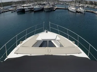 Deck of Il Sogno V, a Galeon 480 Fly motor yacht at Grad Šibenik, Croatia
