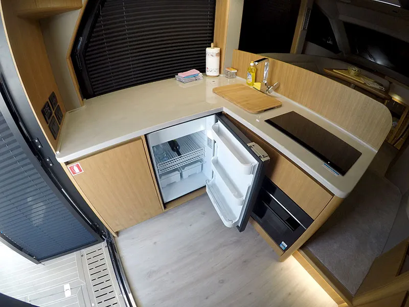 Galley of Il Sogno V, a Galeon 480 Fly motor yacht at Grad Šibenik, Croatia