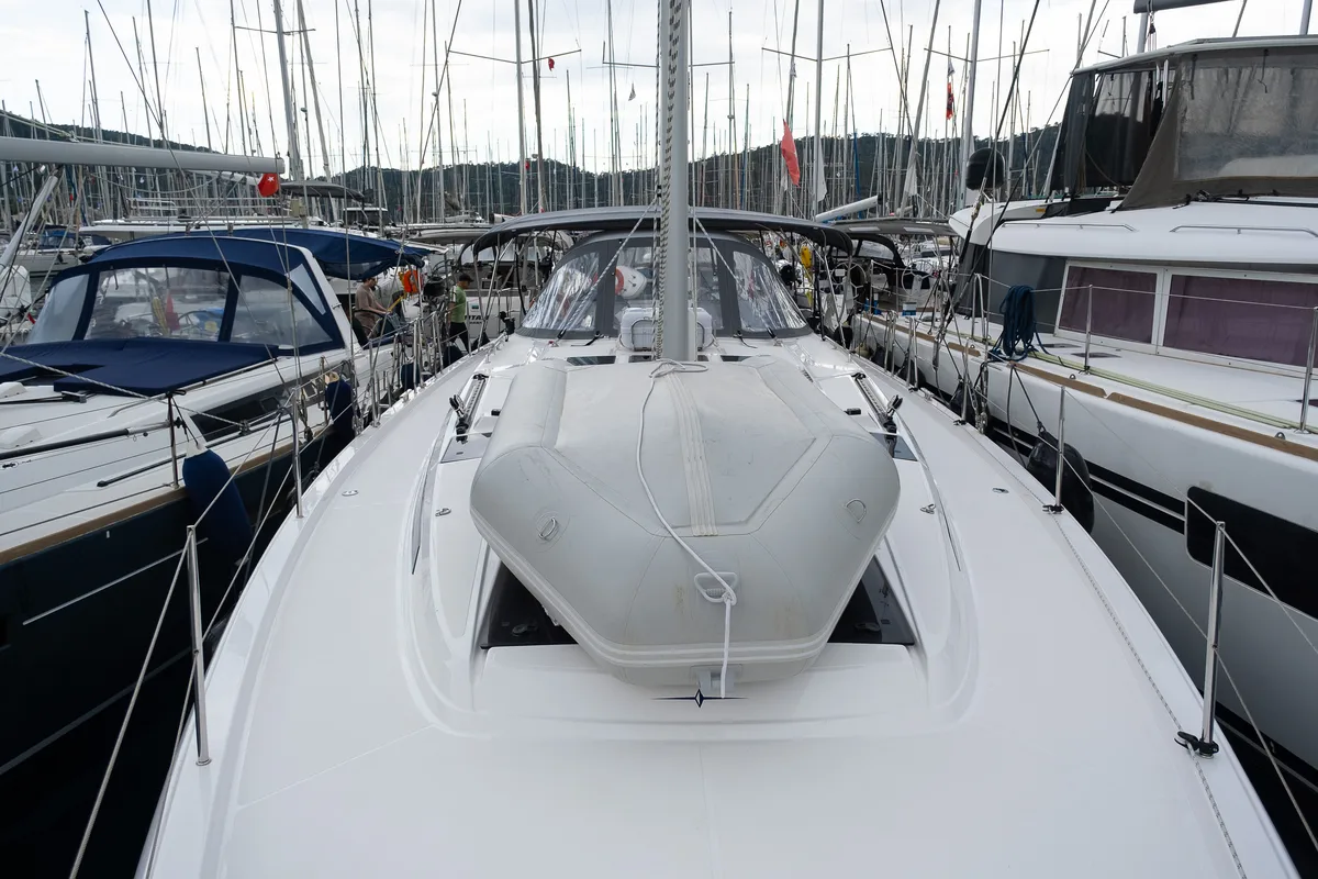 Deck of Arke, a Bavaria C46 sailboat at Fethiye, Turkey