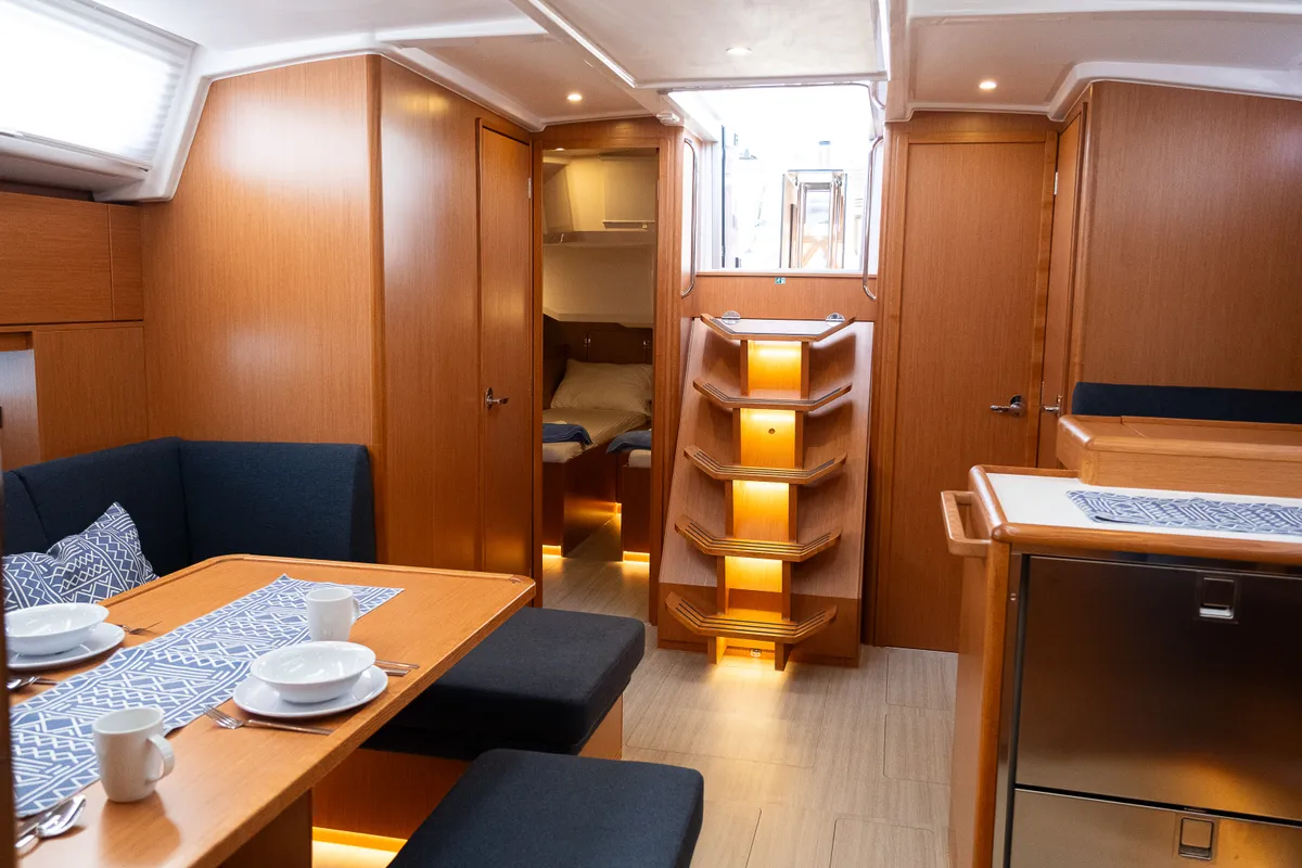 Salon of Arke, a Bavaria C46 sailboat at Fethiye, Turkey