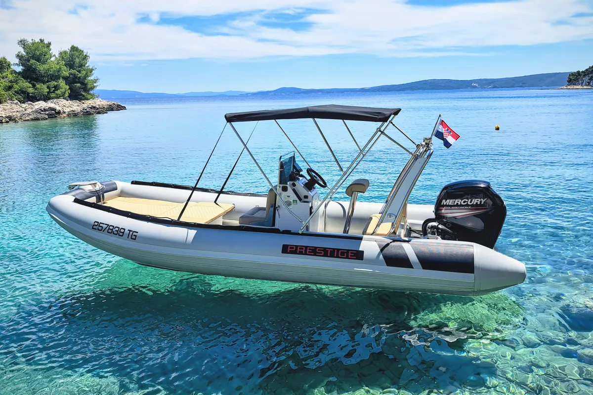 Exterior view of Niky, a Prestige Ranger 600 motorboat at Trogir, Croatia