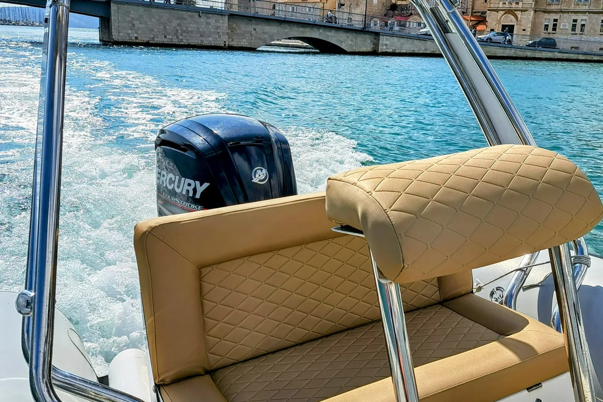 Deck of Niky, a Prestige Ranger 600 motorboat at Trogir, Croatia