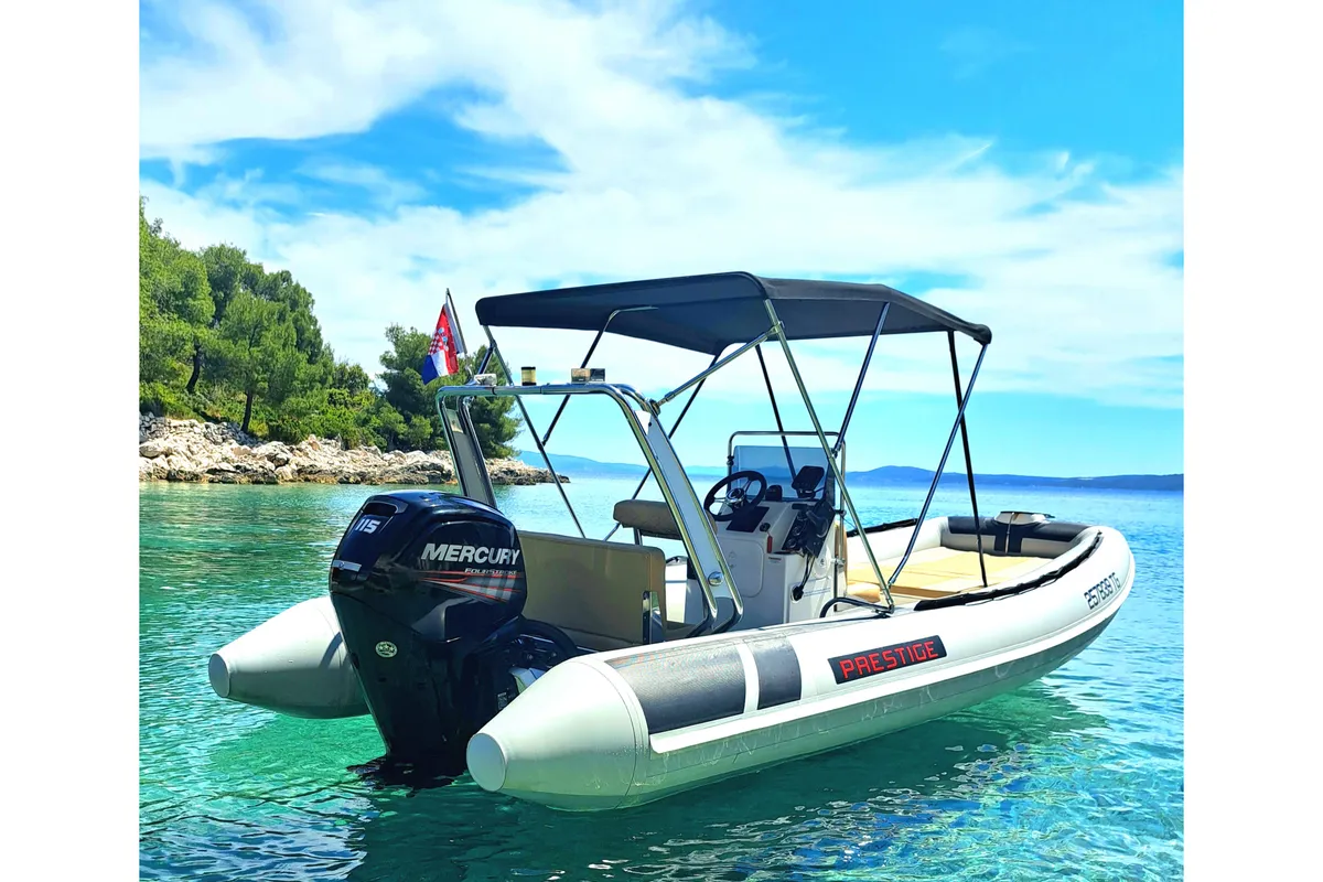 Exterior view of Niky, a Prestige Ranger 600 motorboat at Trogir, Croatia
