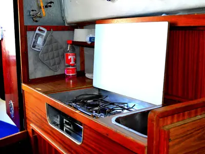 Galley of Classic, a Viggen Albin 25 motorboat at Motala, Sweden