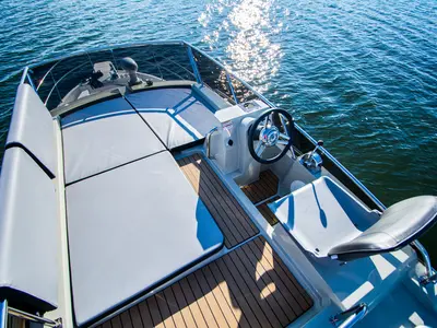 Deck of Balt 1018 Titanium, a motorboat at Wilkasy, Poland