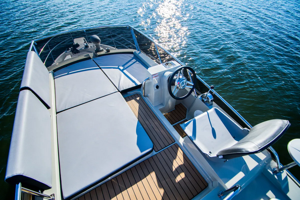 Deck of Balt 1018 Titanium, a motorboat at Wilkasy, Poland