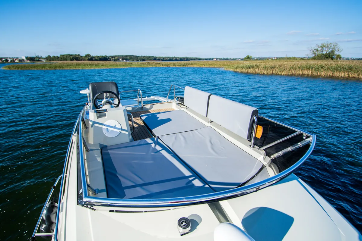 Deck of Balt 1018 Titanium, a motorboat at Wilkasy, Poland