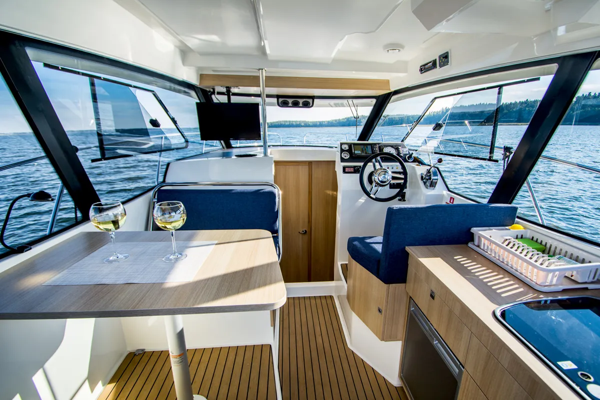 Salon of Balt 1018 Titanium, a motorboat at Wilkasy, Poland