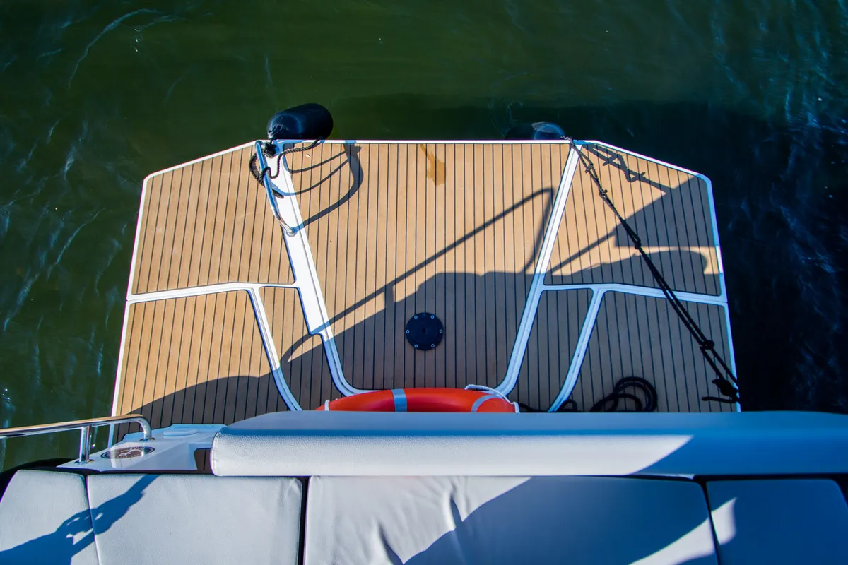 Deck of Balt 1018 Titanium, a motorboat at Wilkasy, Poland