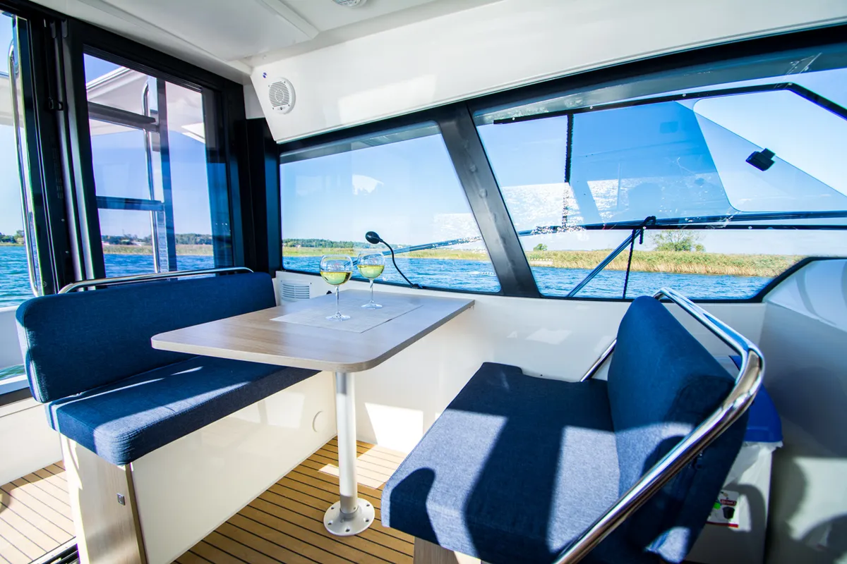 Salon of Balt 1018 Titanium, a motorboat at Wilkasy, Poland