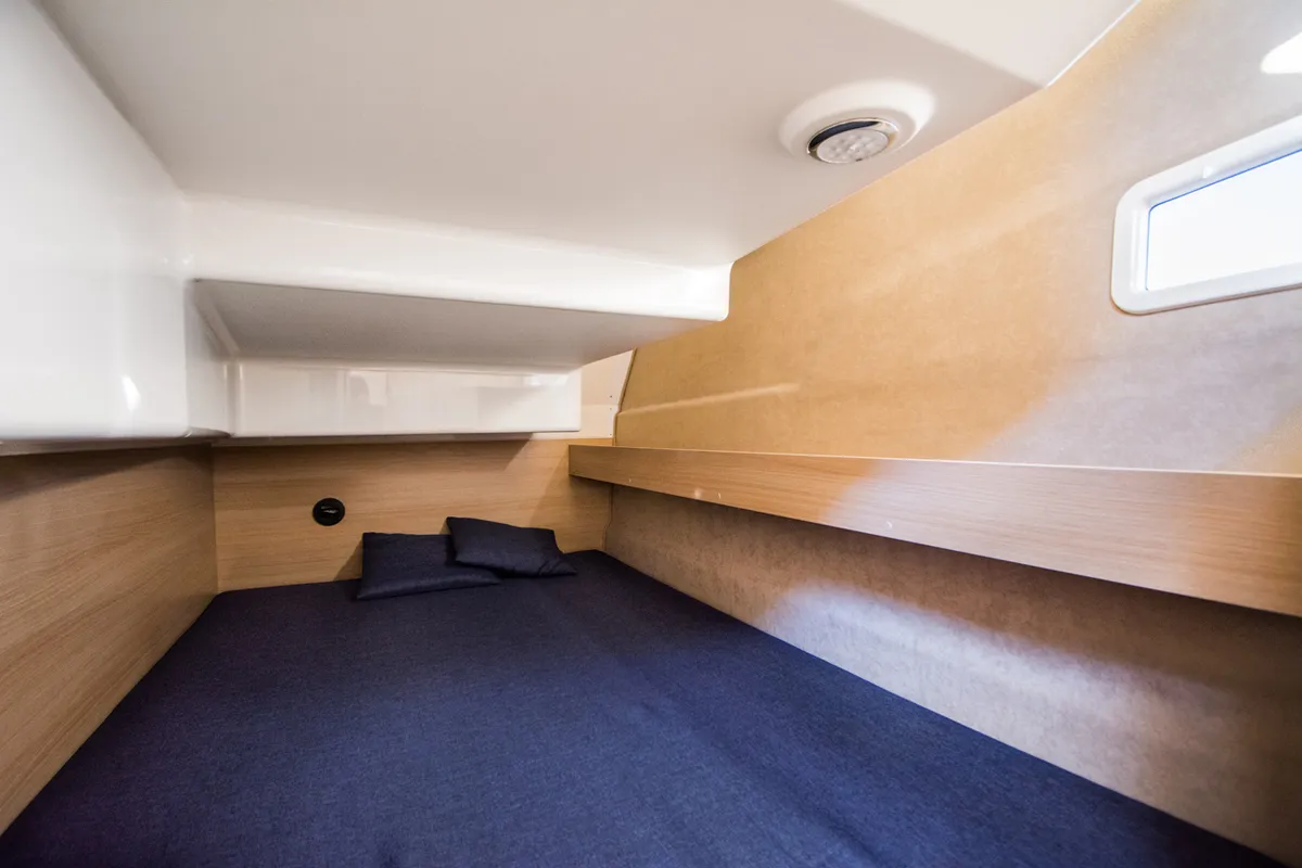 Cabin on Balt 1018 Titanium, a motorboat at Wilkasy, Poland