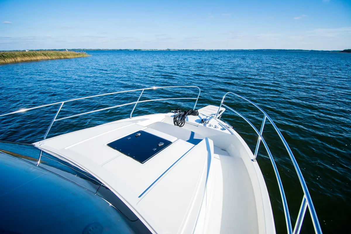 Deck of Balt 1018 Titanium, a motorboat at Wilkasy, Poland