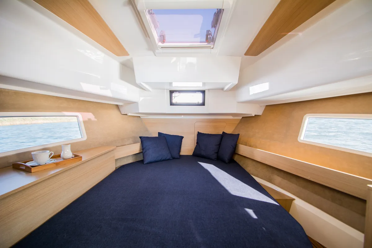 Cabin on Balt 1018 Titanium, a motorboat at Wilkasy, Poland