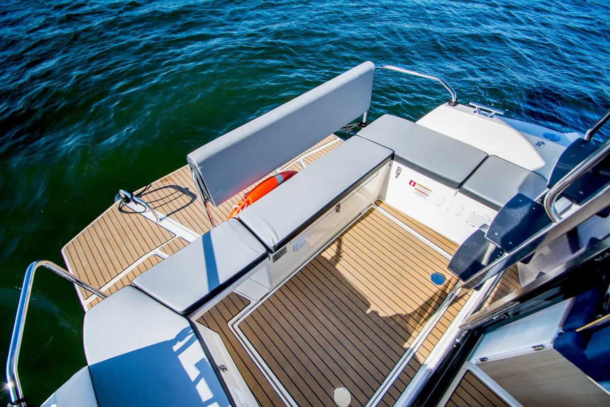 Deck of Balt 1018 Titanium, a motorboat at Wilkasy, Poland
