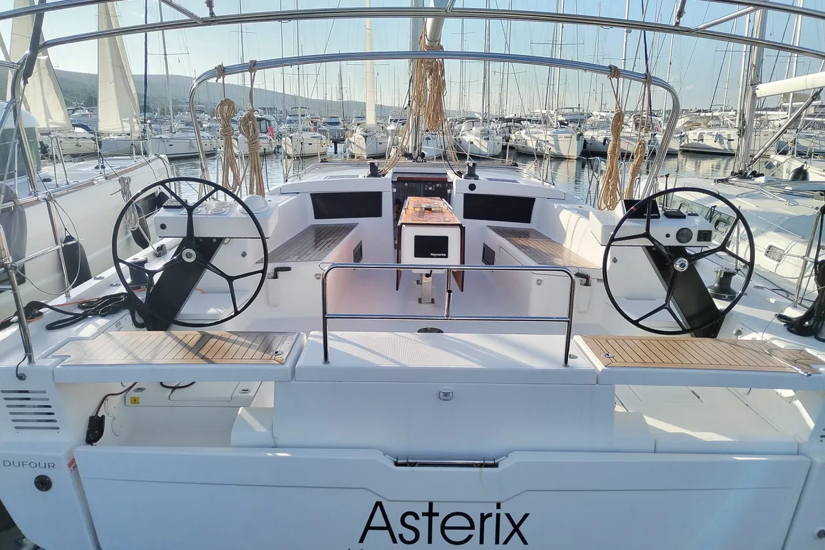 Cockpit of Asterix, a Dufour 470 sailboat at Punat, Croatia