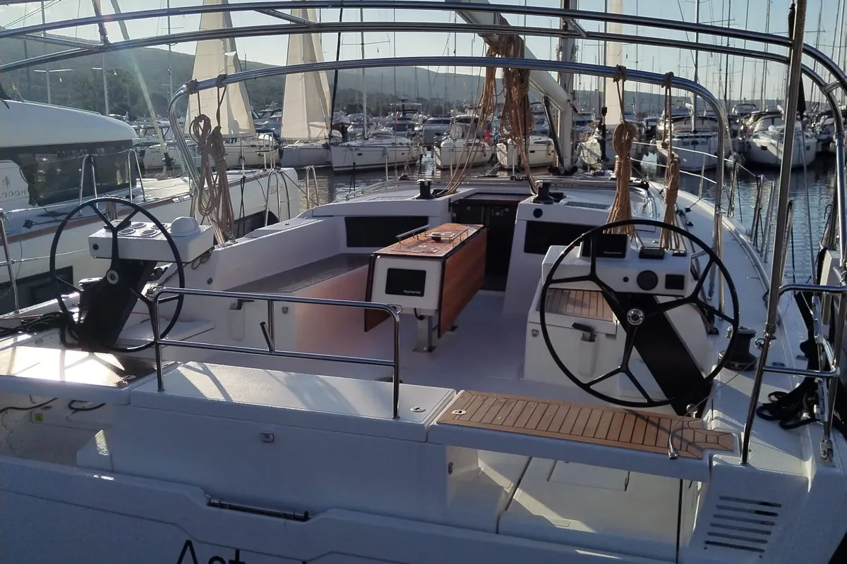 Cockpit of Asterix, a Dufour 470 sailboat at Punat, Croatia