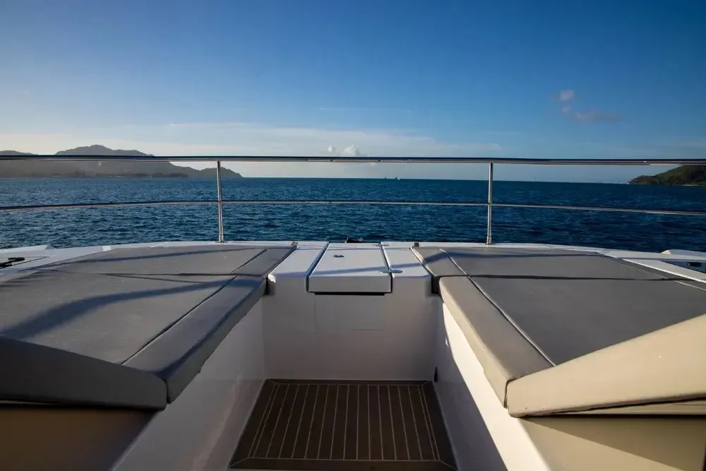 Deck of Akula, a Leopard 53 PC catamaran at Roche Caiman, Seychelles