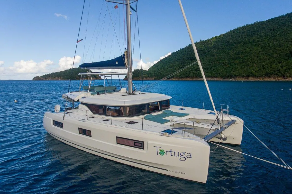 Exterior view of Tortuga, a Lagoon 46 catamaran at Road Town, British Virgin Islands