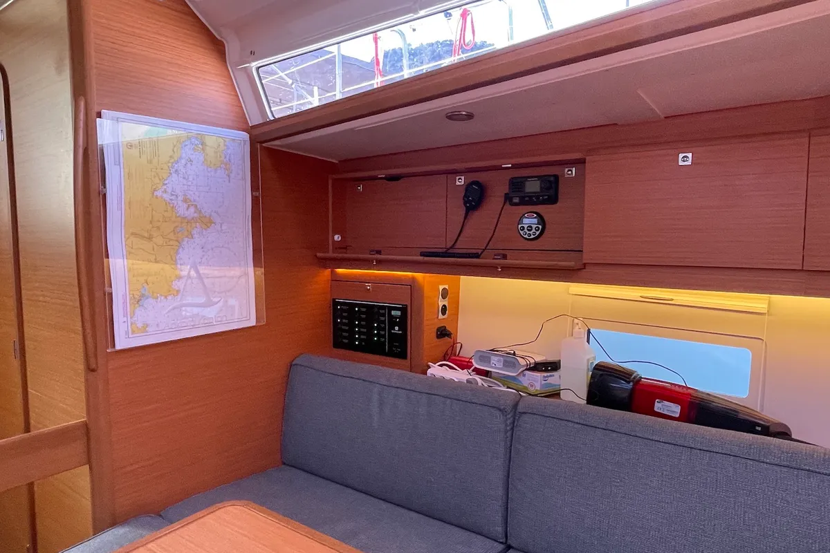 Salon of Sweet, a Dufour 430 GL sailboat at Fethiye, Turkey