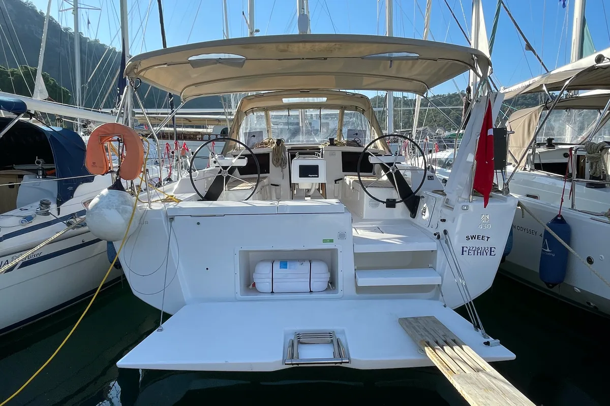 Head on Sweet, a Dufour 430 GL sailboat at Fethiye, Turkey