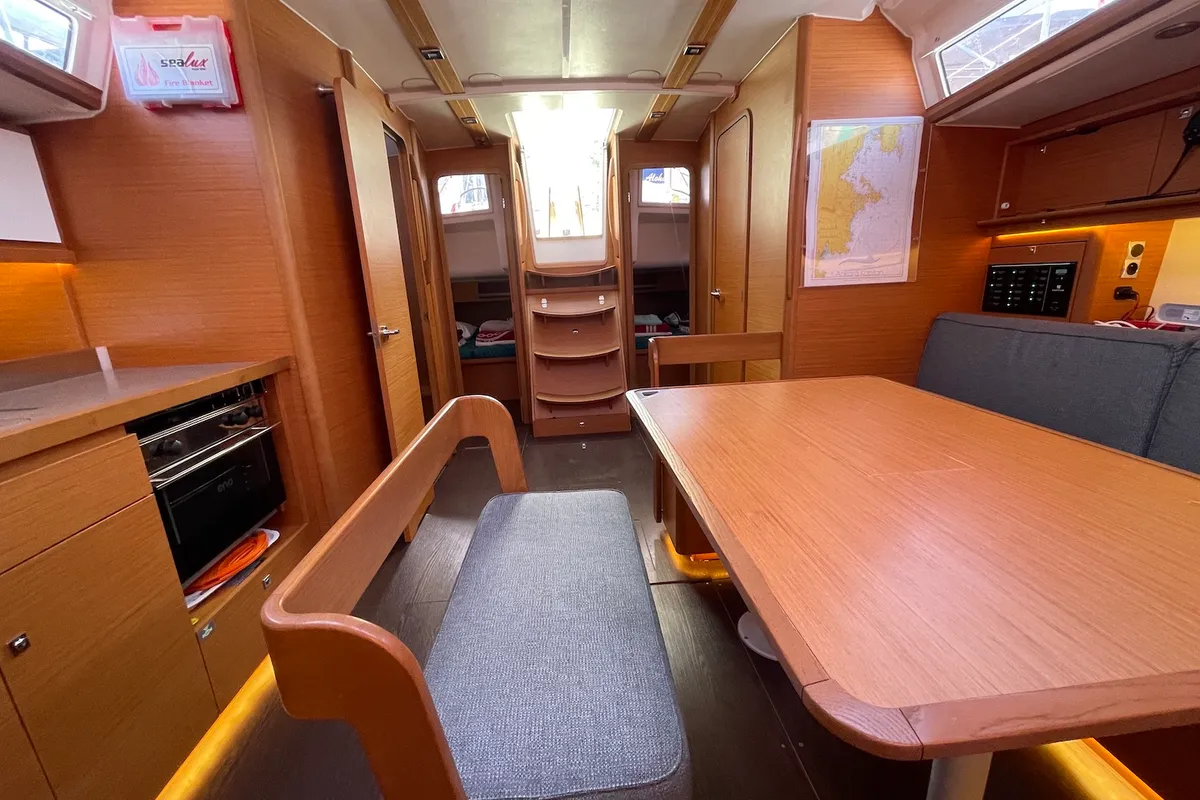 Salon of Sweet, a Dufour 430 GL sailboat at Fethiye, Turkey