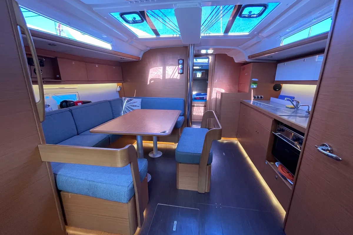 Salon of Sweet, a Dufour 430 GL sailboat at Fethiye, Turkey