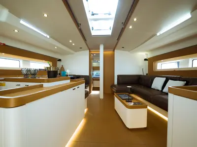Salon of Ottima - Premium Crewed line, a Beneteau First 53 sailboat at Olbia, Italy