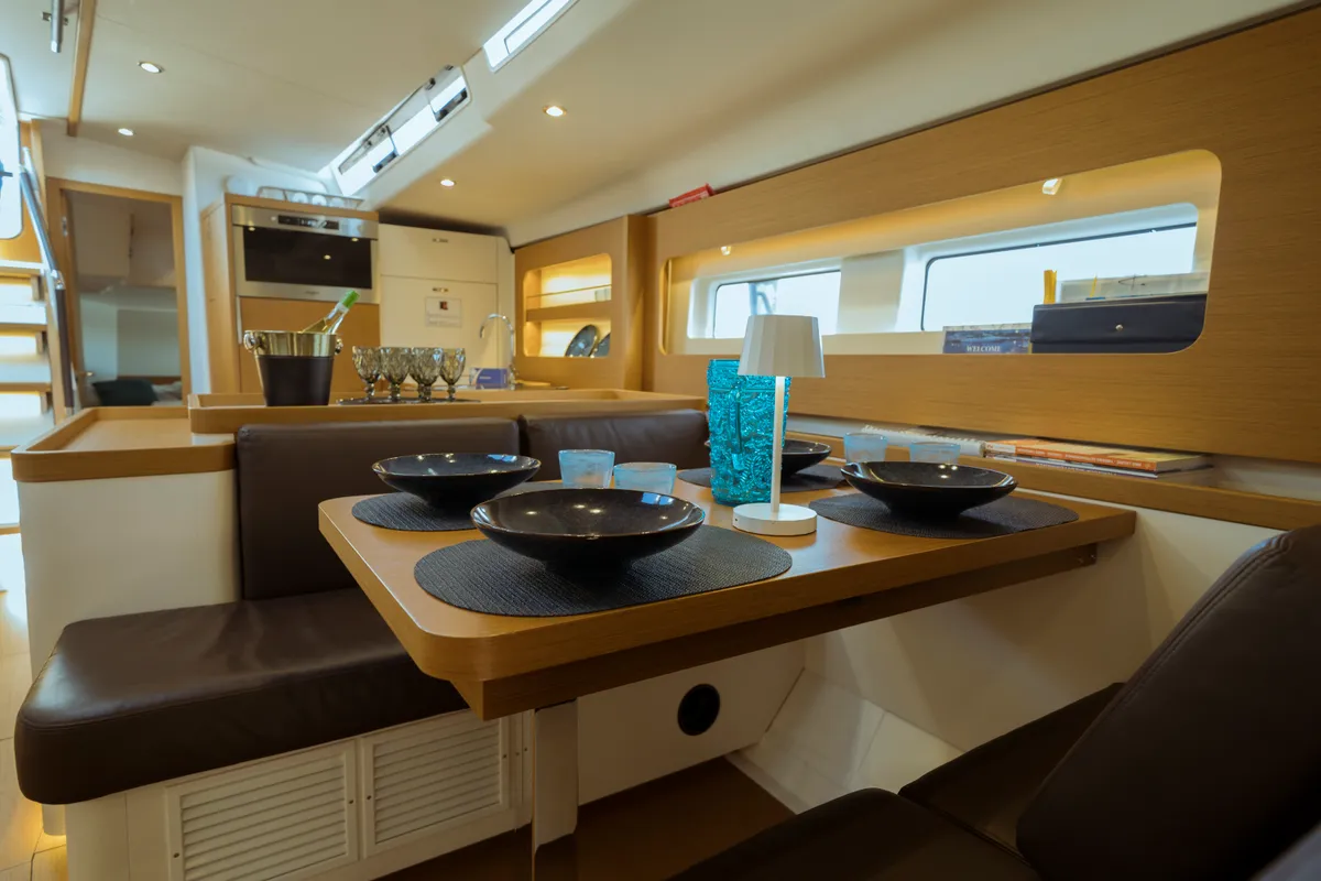 Salon of Ottima - Premium Crewed line, a Beneteau First 53 sailboat at Olbia, Italy