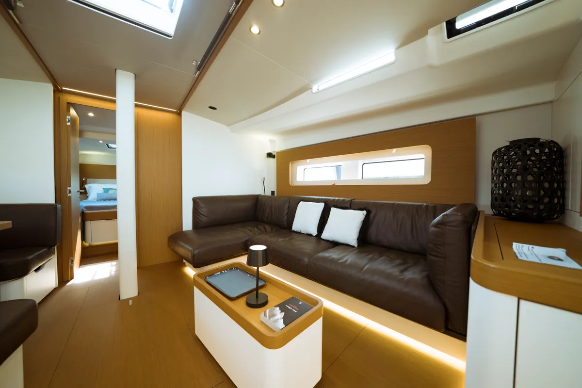 Salon of Ottima - Premium Crewed line, a Beneteau First 53 sailboat at Olbia, Italy