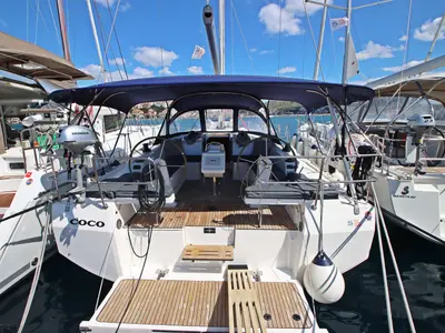 Cockpit of Coco, a Bavaria C42 sailboat at Općina Rogoznica, Croatia