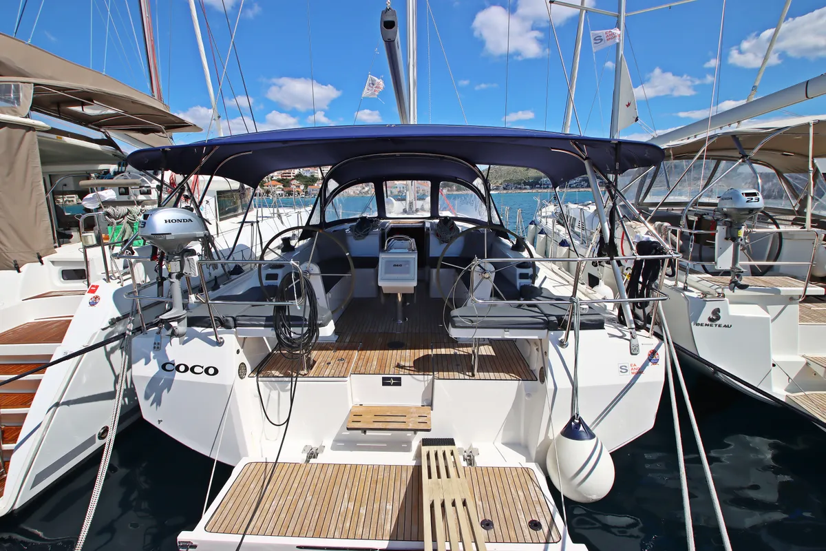 Cockpit of Coco, a Bavaria C42 sailboat at Općina Rogoznica, Croatia