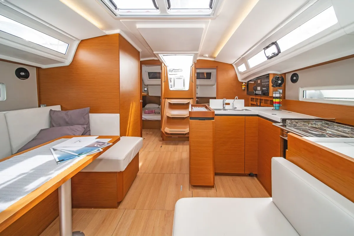 Galley of Aella, a Jeanneau Sun Odyssey 410 sailboat at Skiathos, Greece