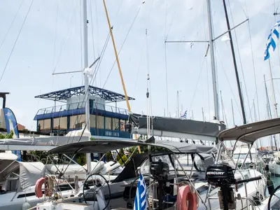 Deck of Deep Blue, a Hanse 415 sailboat at Lavreotiki Municipal Unit, Greece