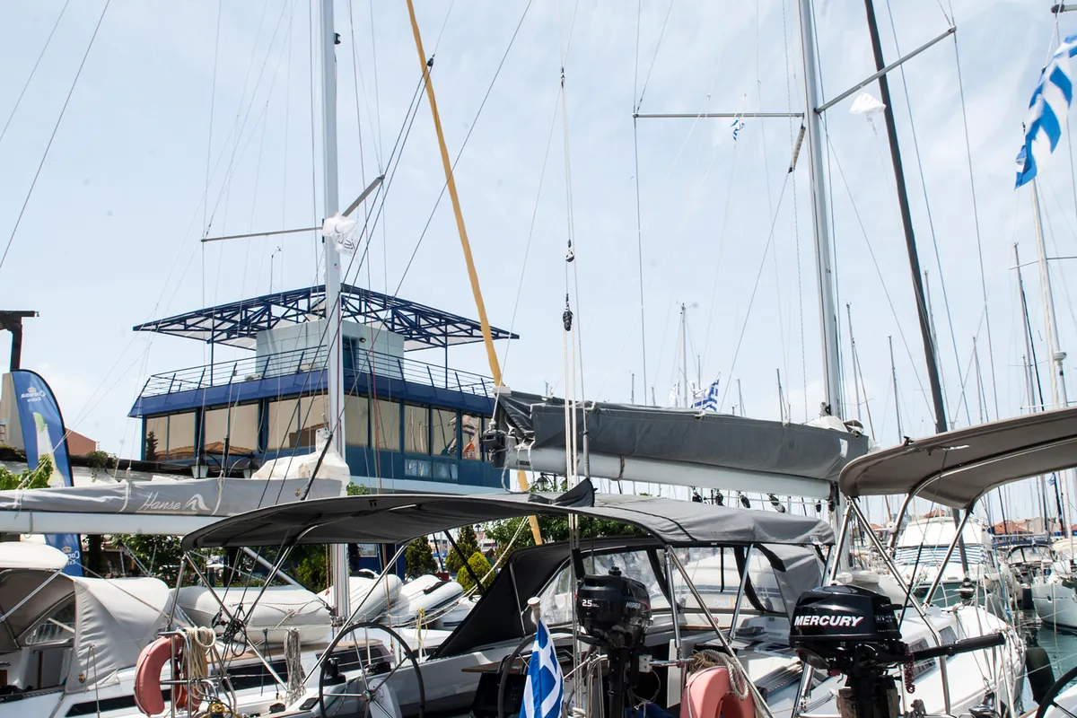 Deck of Deep Blue, a Hanse 415 sailboat at Lavreotiki Municipal Unit, Greece