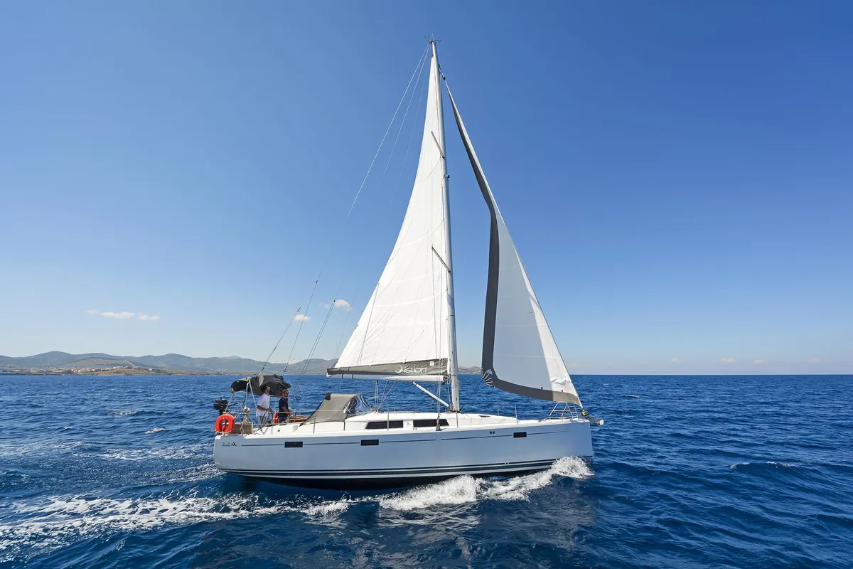 Exterior view of Deep Blue, a Hanse 415 sailboat at Lavreotiki Municipal Unit, Greece