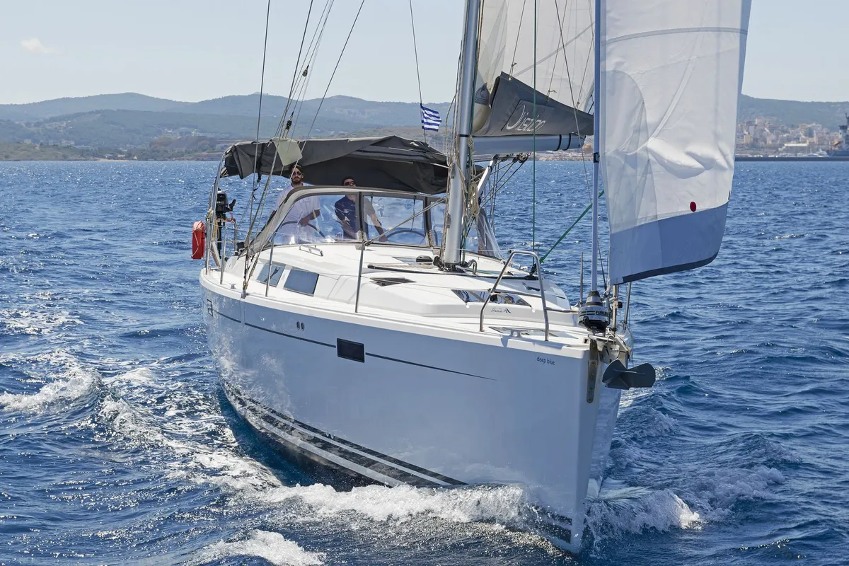Exterior view of Deep Blue, a Hanse 415 sailboat at Lavreotiki Municipal Unit, Greece