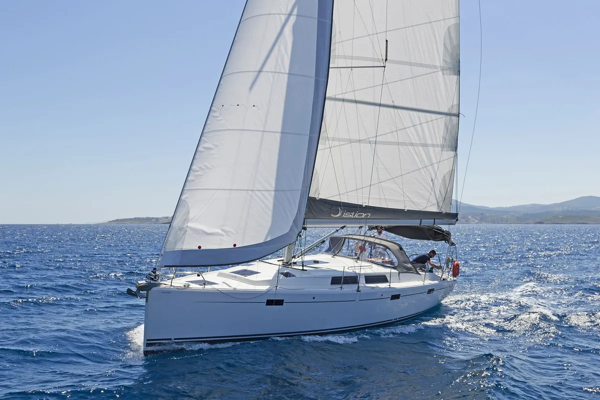 Exterior view of Deep Blue, a Hanse 415 sailboat at Lavreotiki Municipal Unit, Greece